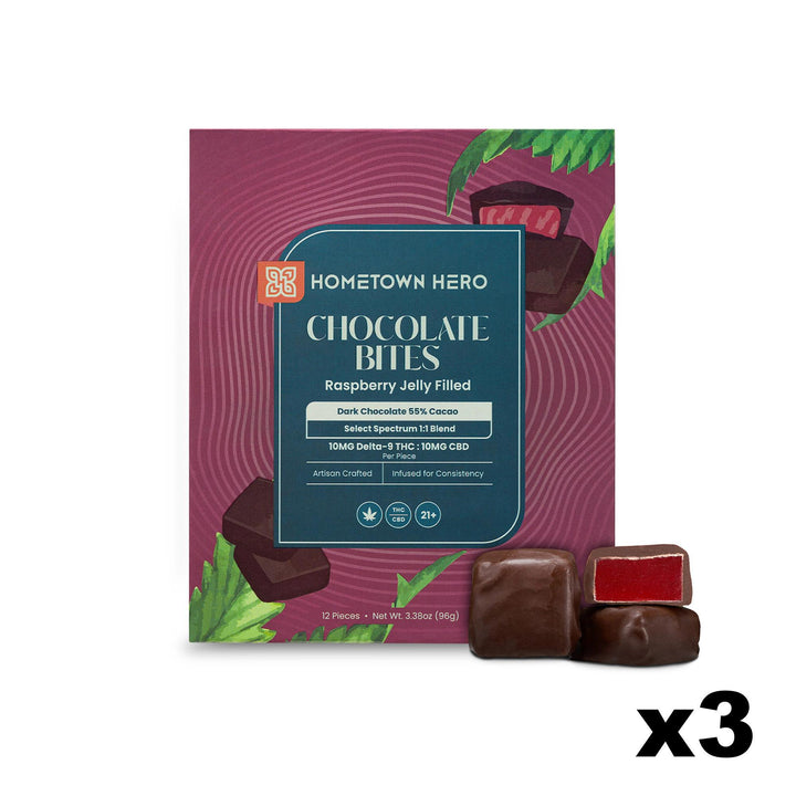 LIMITED EDITION: Hometown Hero Raspberry Jelly THC Dark Chocolate Bites - Ethereal Gold Dispensary