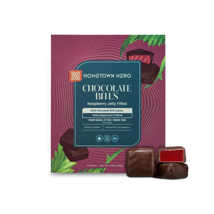 LIMITED EDITION: Hometown Hero Raspberry Jelly THC Dark Chocolate Bites