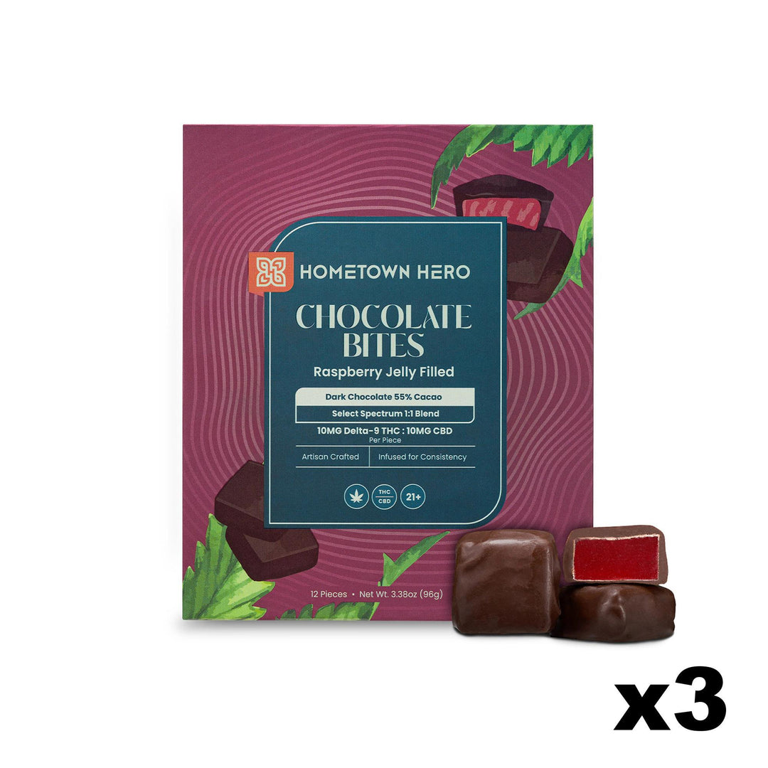 LIMITED EDITION: Hometown Hero Raspberry Jelly THC Dark Chocolate Bites
