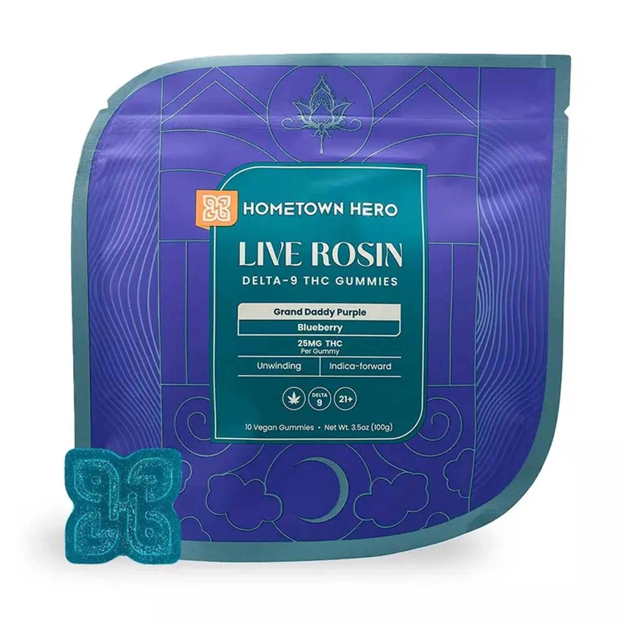 Hometown Hero Delta-9 Live Rosin Gummies | 25mg Gummy – Ethereal